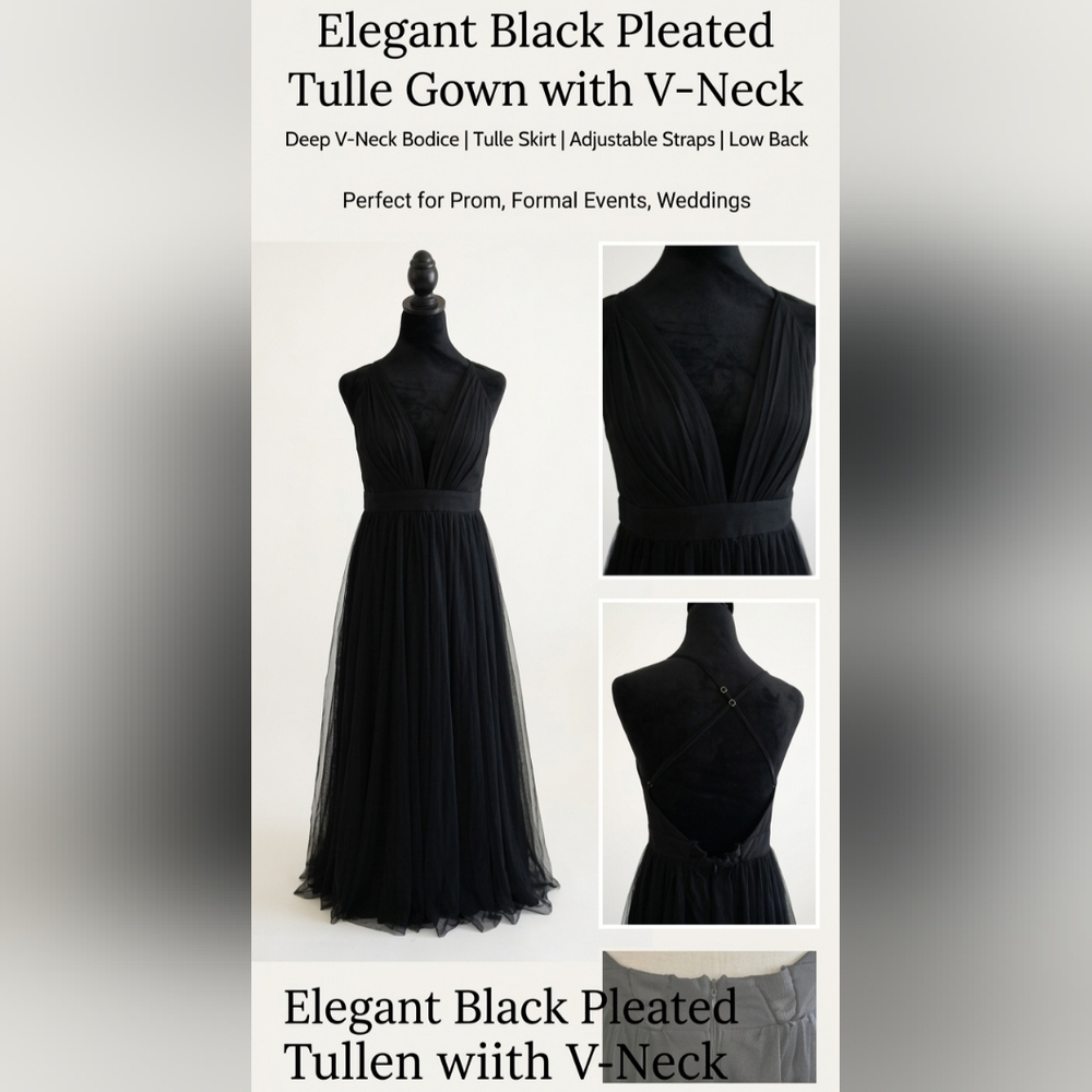 Elegant Black Tulle V-Neck Maxi Dress